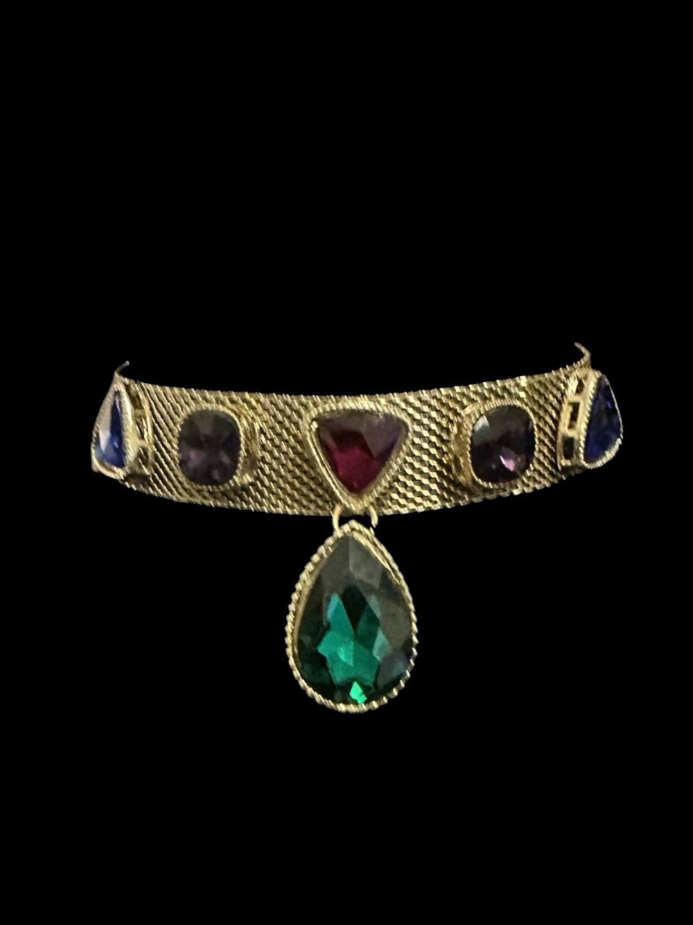 Gold-Tone Multistone Choker Necklace with Green Teardrop Pendant